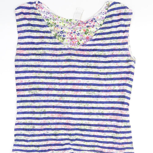 Villa Womens Multicoloured Striped Polyester Basic Tank Size M V-Neck