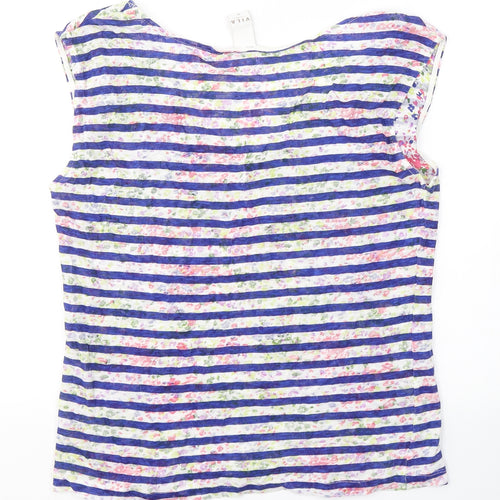 Villa Womens Multicoloured Striped Polyester Basic Tank Size M V-Neck