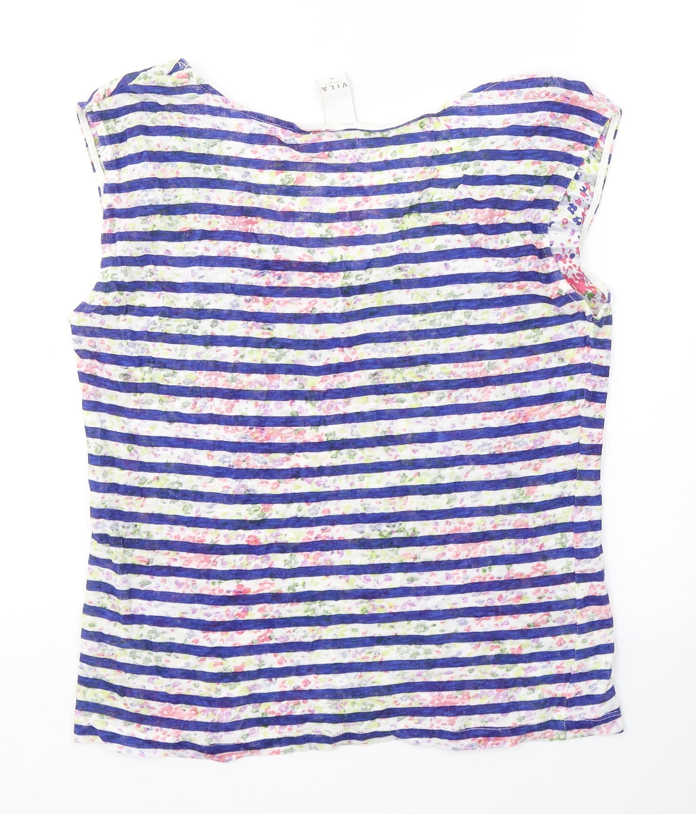 Villa Womens Multicoloured Striped Polyester Basic Tank Size M V-Neck