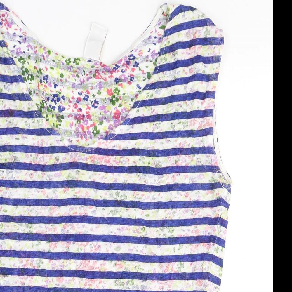 Villa Womens Multicoloured Striped Polyester Basic Tank Size M V-Neck