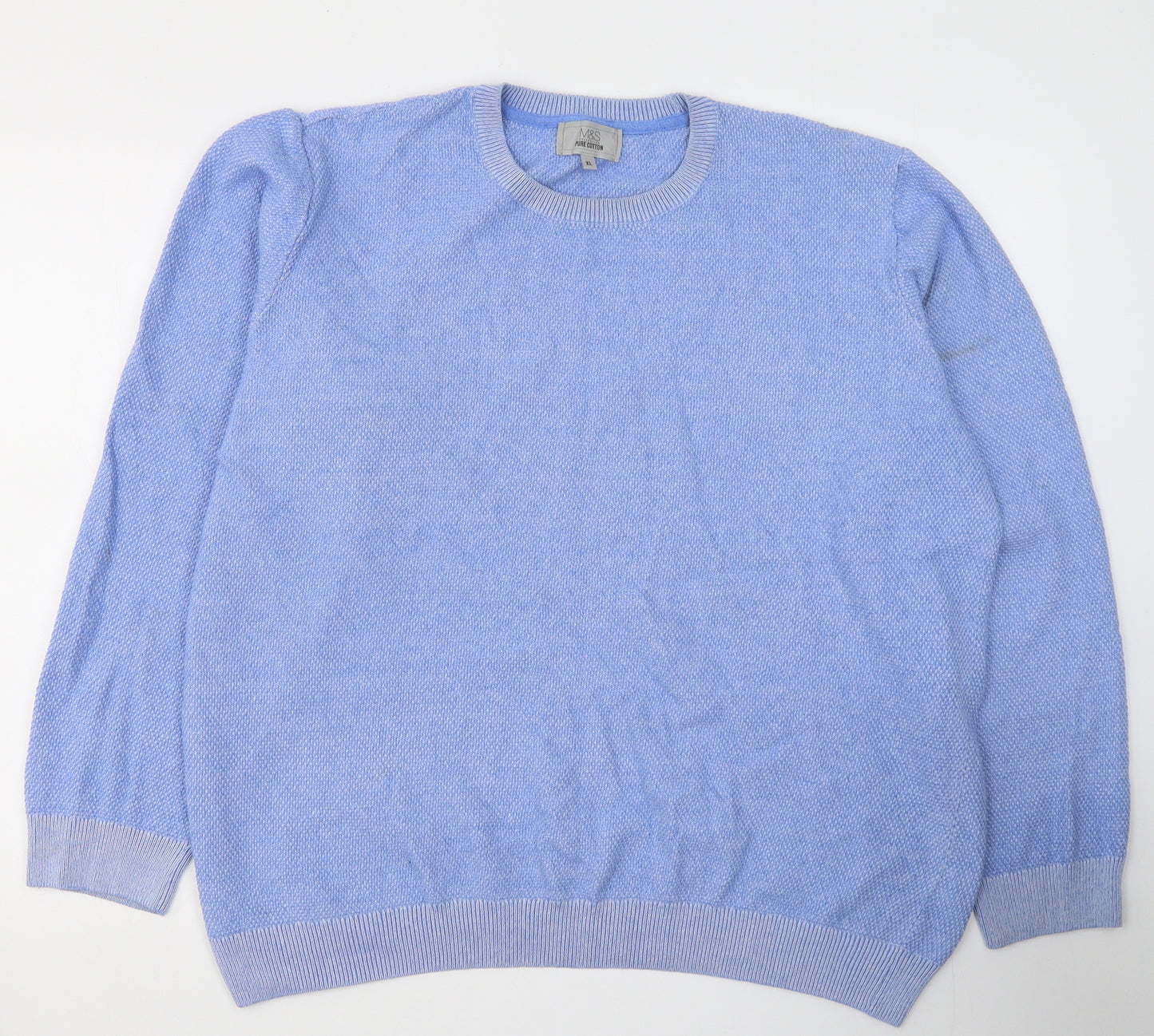 Marks and Spencer Mens Blue Round Neck  Cotton Pullover Jumper Size XL