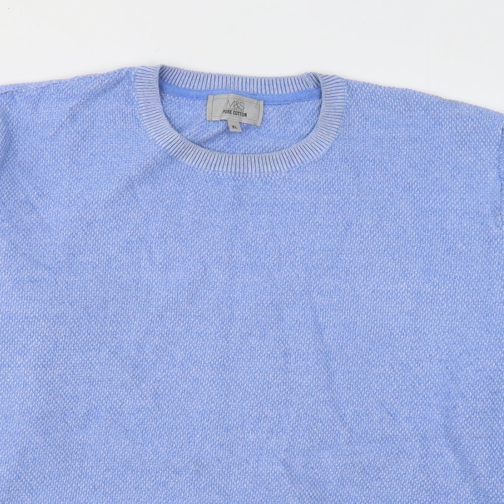 Marks and Spencer Mens Blue Round Neck  Cotton Pullover Jumper Size XL