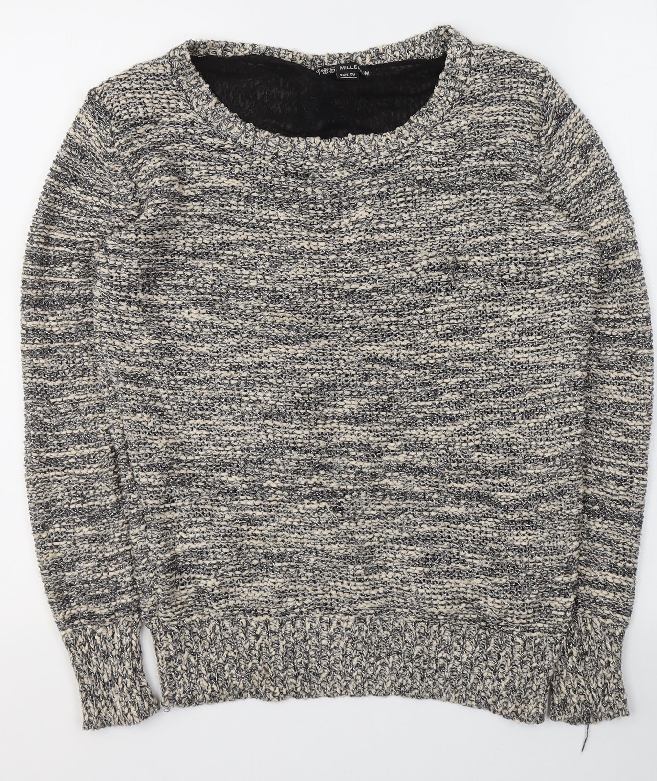 Millenium Womens Black V-Neck  Acrylic Pullover Jumper One Size