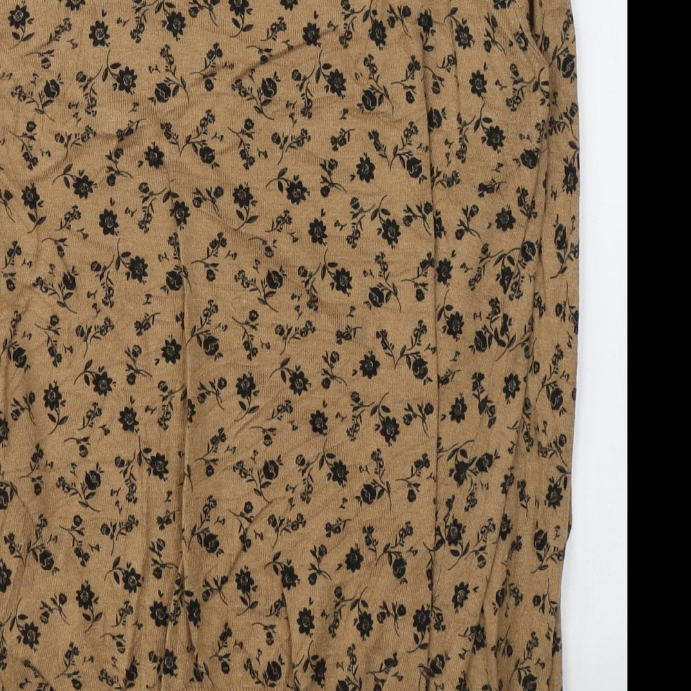 NEXT Womens Beige Floral Cotton Basic Blouse Size 8 Round Neck