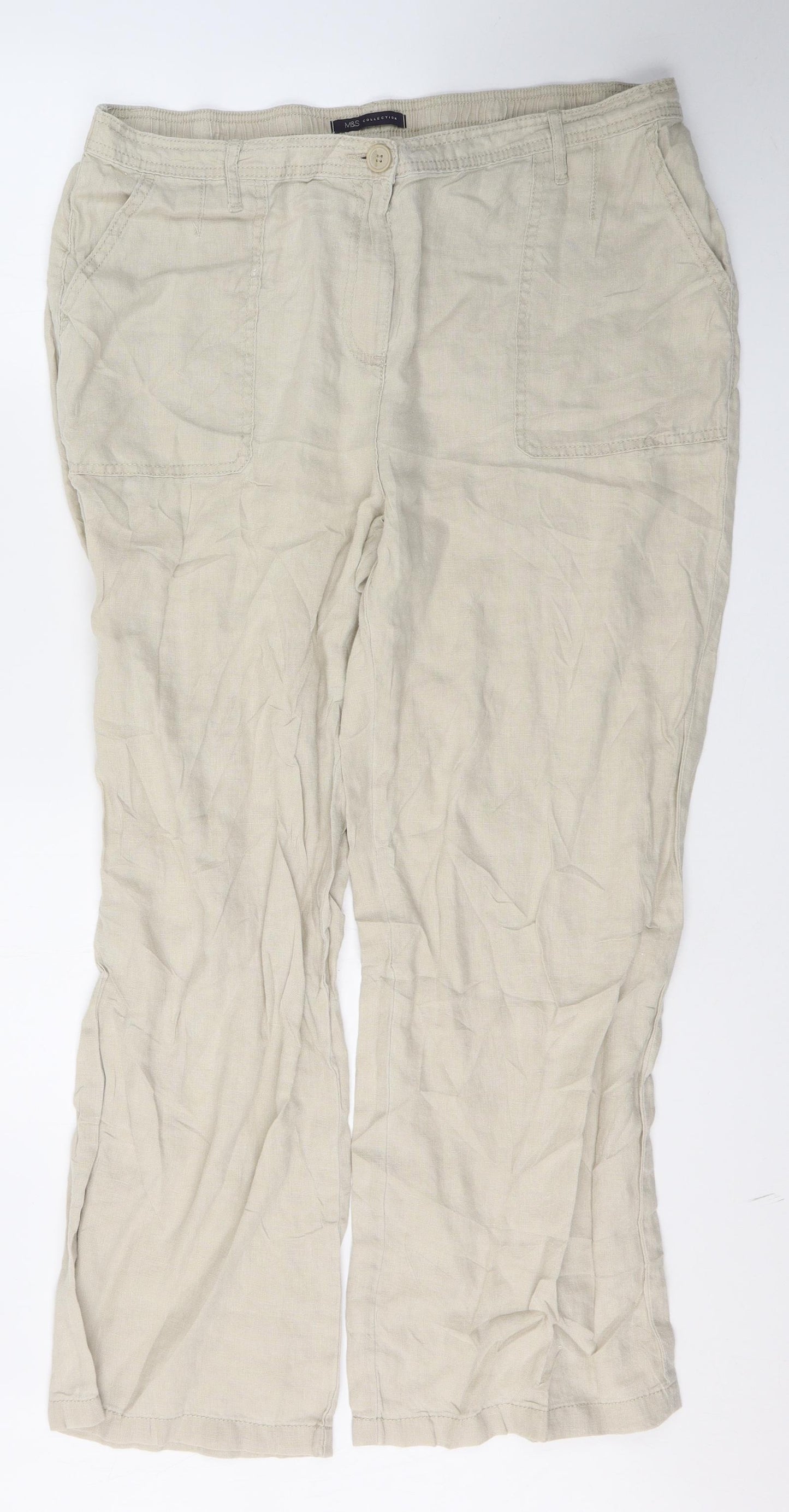 Marks and Spencer Womens Beige  Linen Trousers  Size 18 L29 in Regular Button