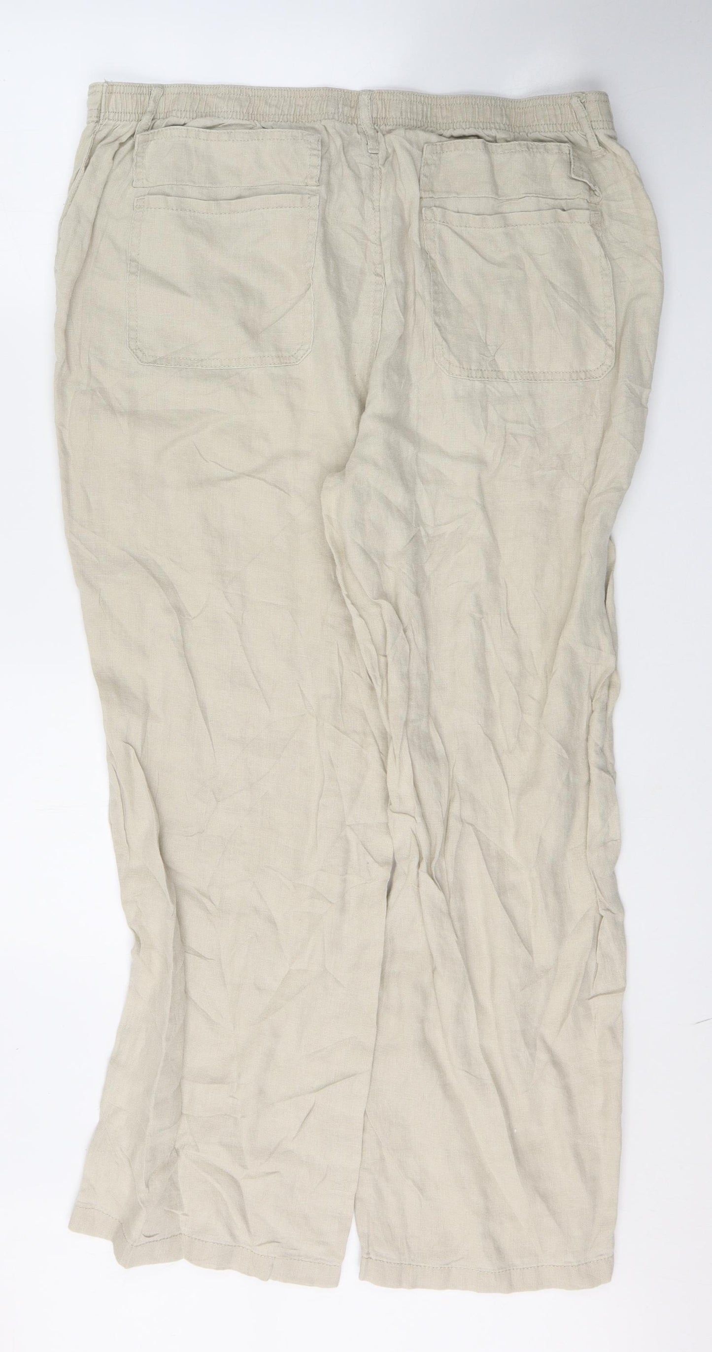 Marks and Spencer Womens Beige  Linen Trousers  Size 18 L29 in Regular Button