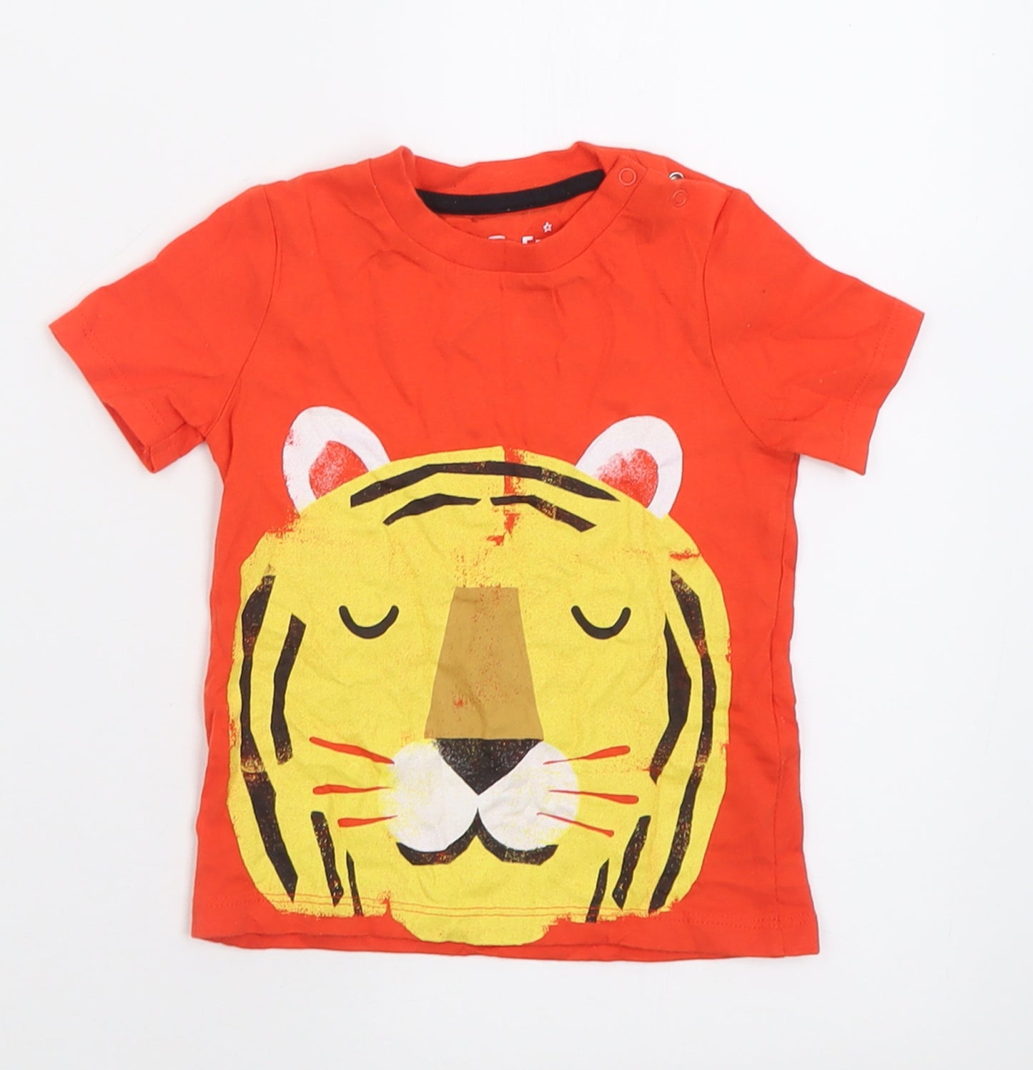 F&F Boys Red  Cotton Basic T-Shirt Size 9-12 Months Crew Neck Pullover - Tiger