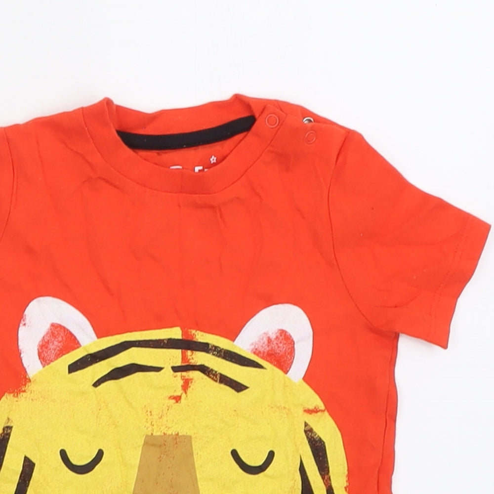 F&F Boys Red  Cotton Basic T-Shirt Size 9-12 Months Crew Neck Pullover - Tiger
