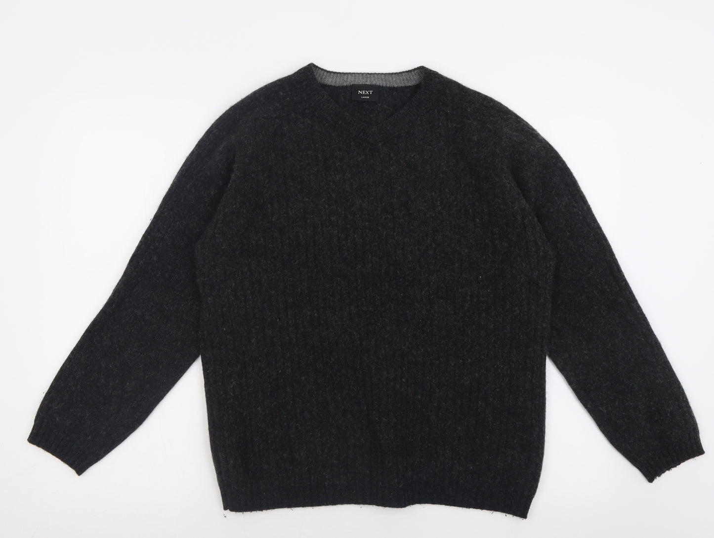 NEXT Mens Grey V-Neck  Wool Pullover Jumper Size L