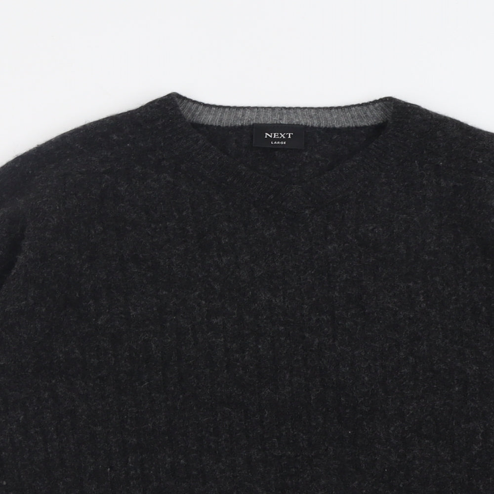 NEXT Mens Grey V-Neck  Wool Pullover Jumper Size L
