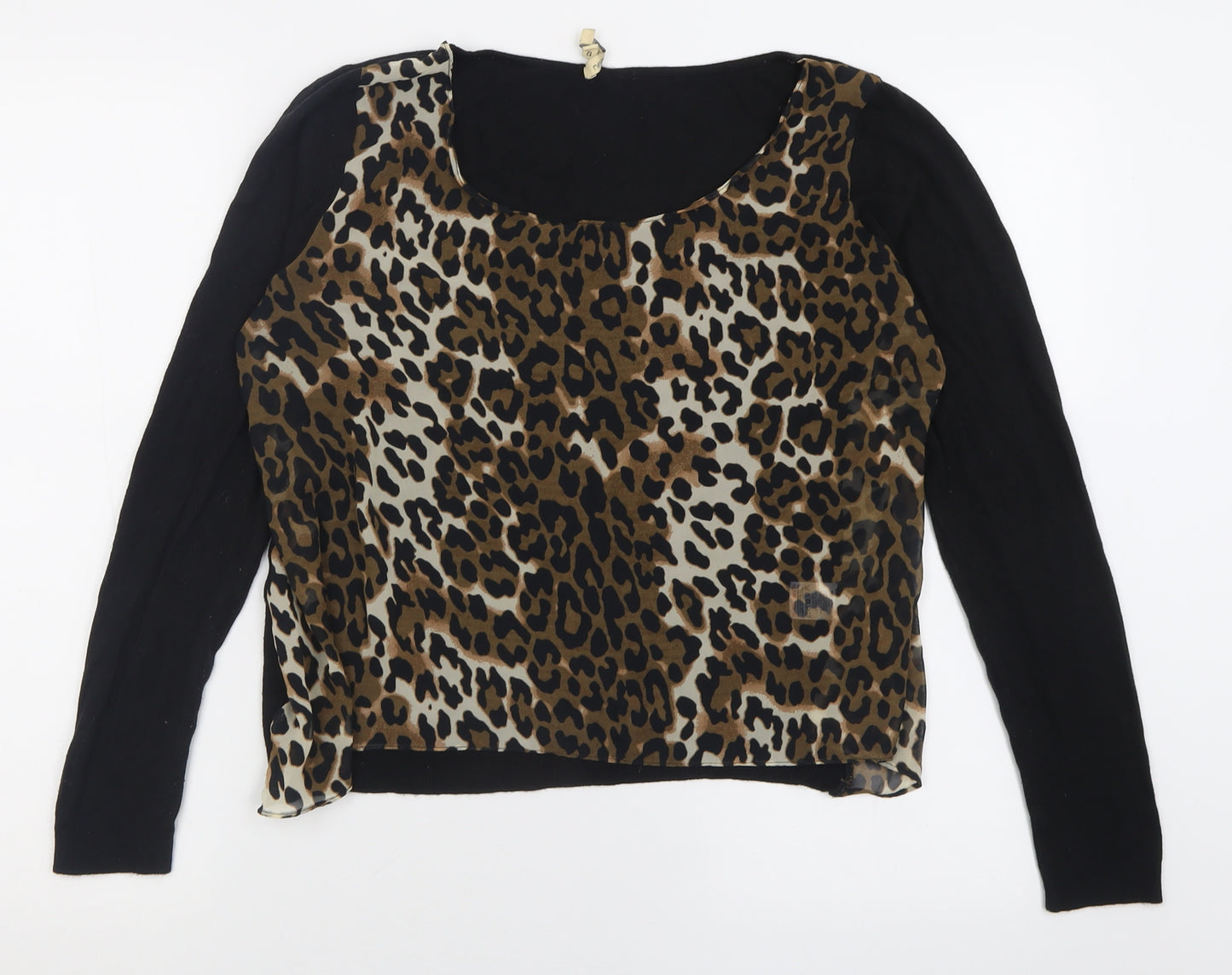 NEXT Womens Brown Crew Neck Animal Print Acrylic Pullover Jumper Size 12