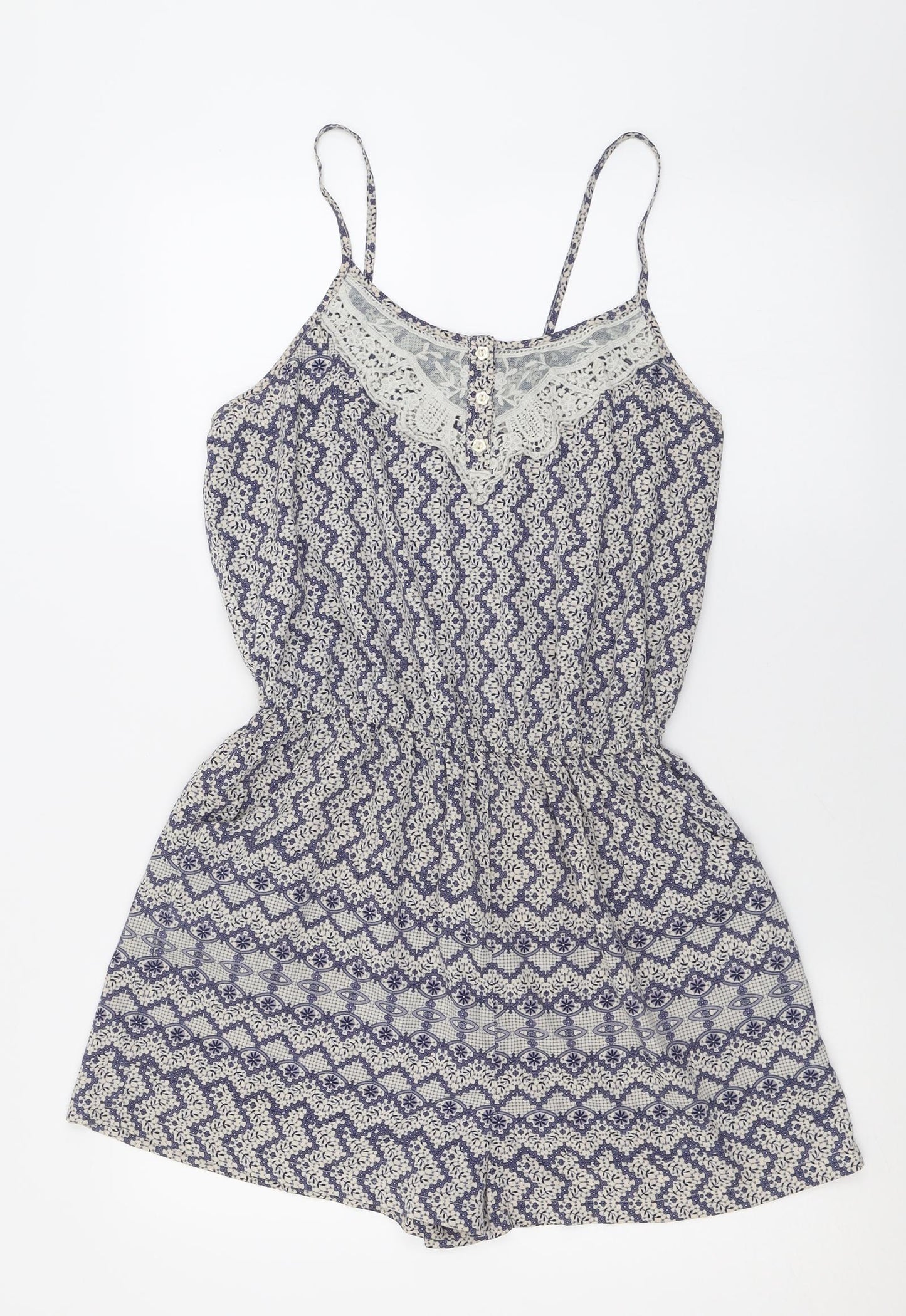 Atmosphere Womens Blue Geometric Polyester Playsuit One-Piece Size 14  Pullover