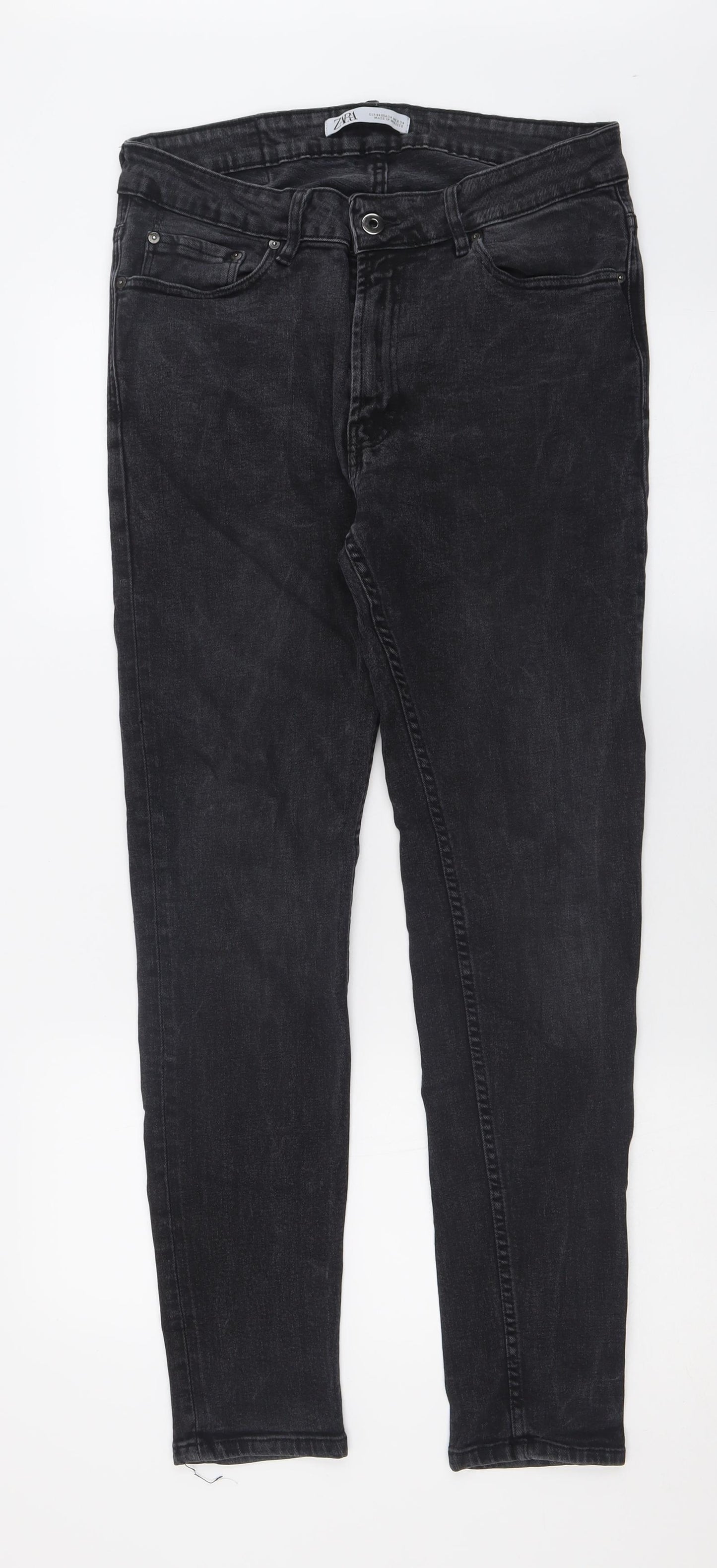 Zara Mens Black  Cotton Straight Jeans Size 34 L30 in Regular Button