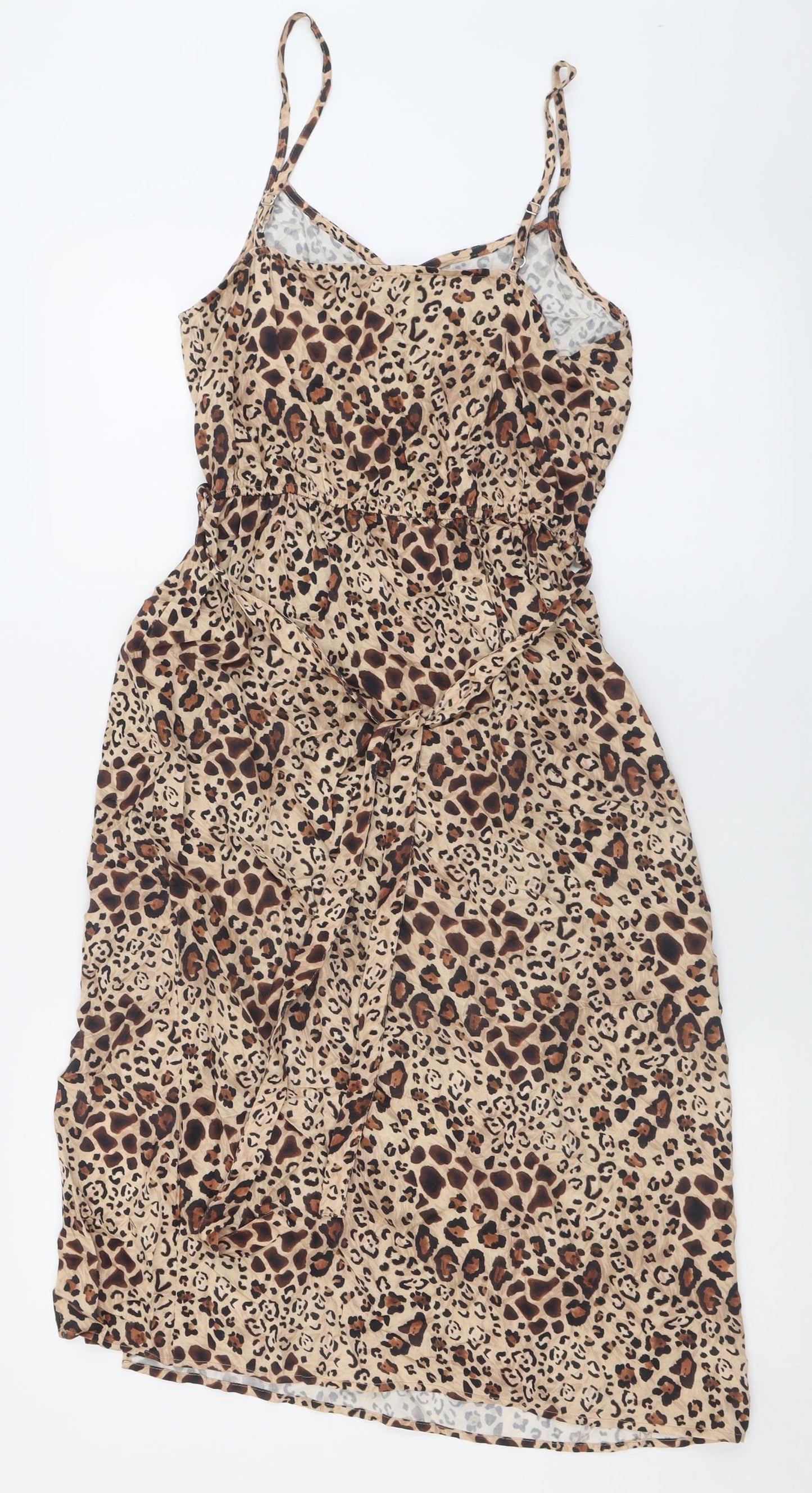 TU Womens Brown Animal Print Viscose A-Line  Size 8  V-Neck Button