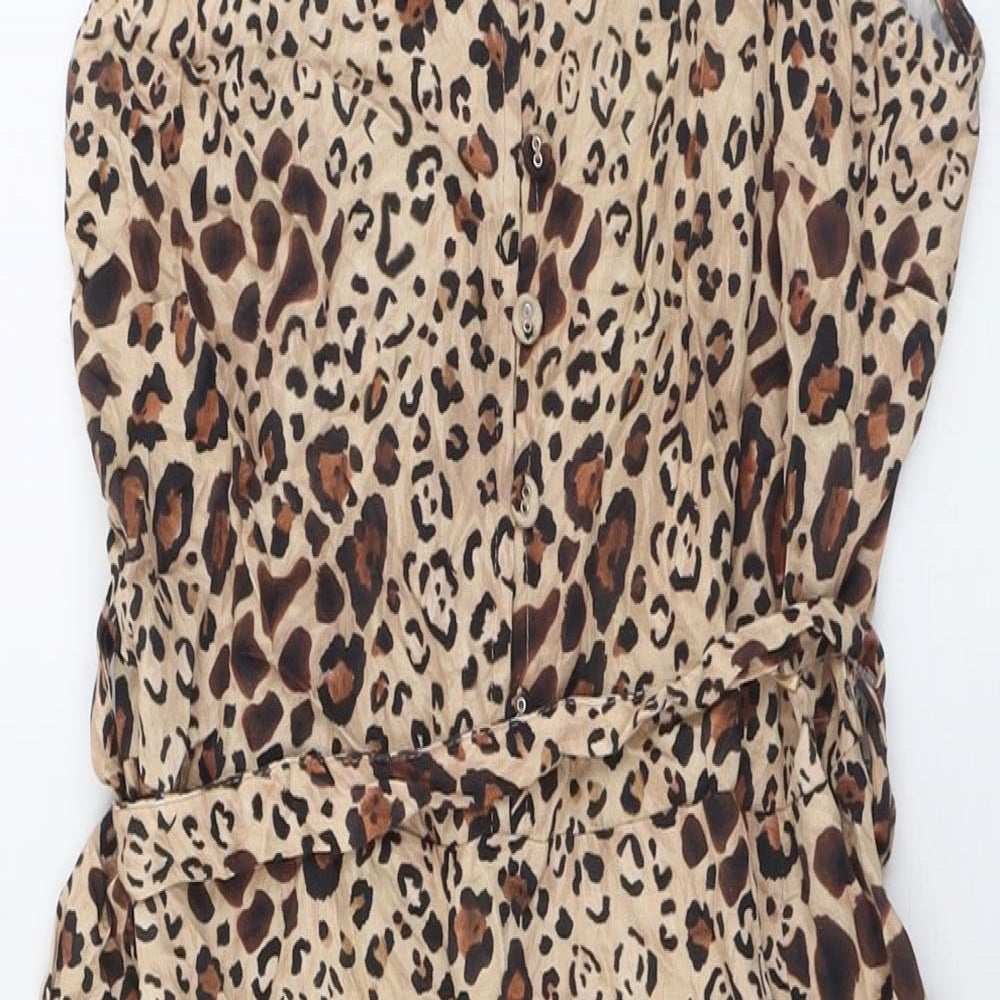TU Womens Brown Animal Print Viscose A-Line  Size 8  V-Neck Button