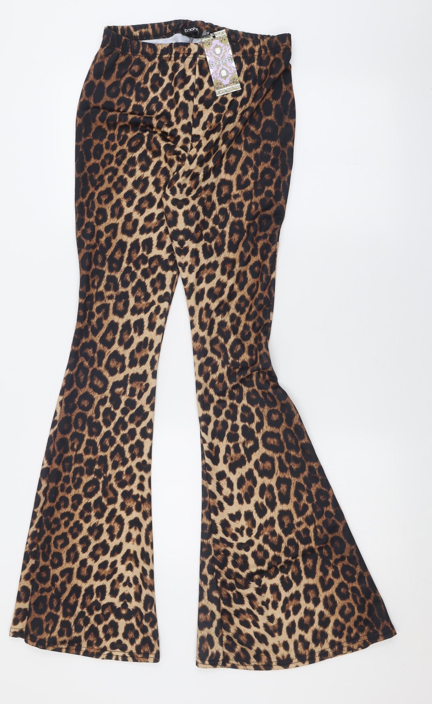 Boohoo Womens Brown Animal Print Polyester Trousers  Size 8 L32 in Regular