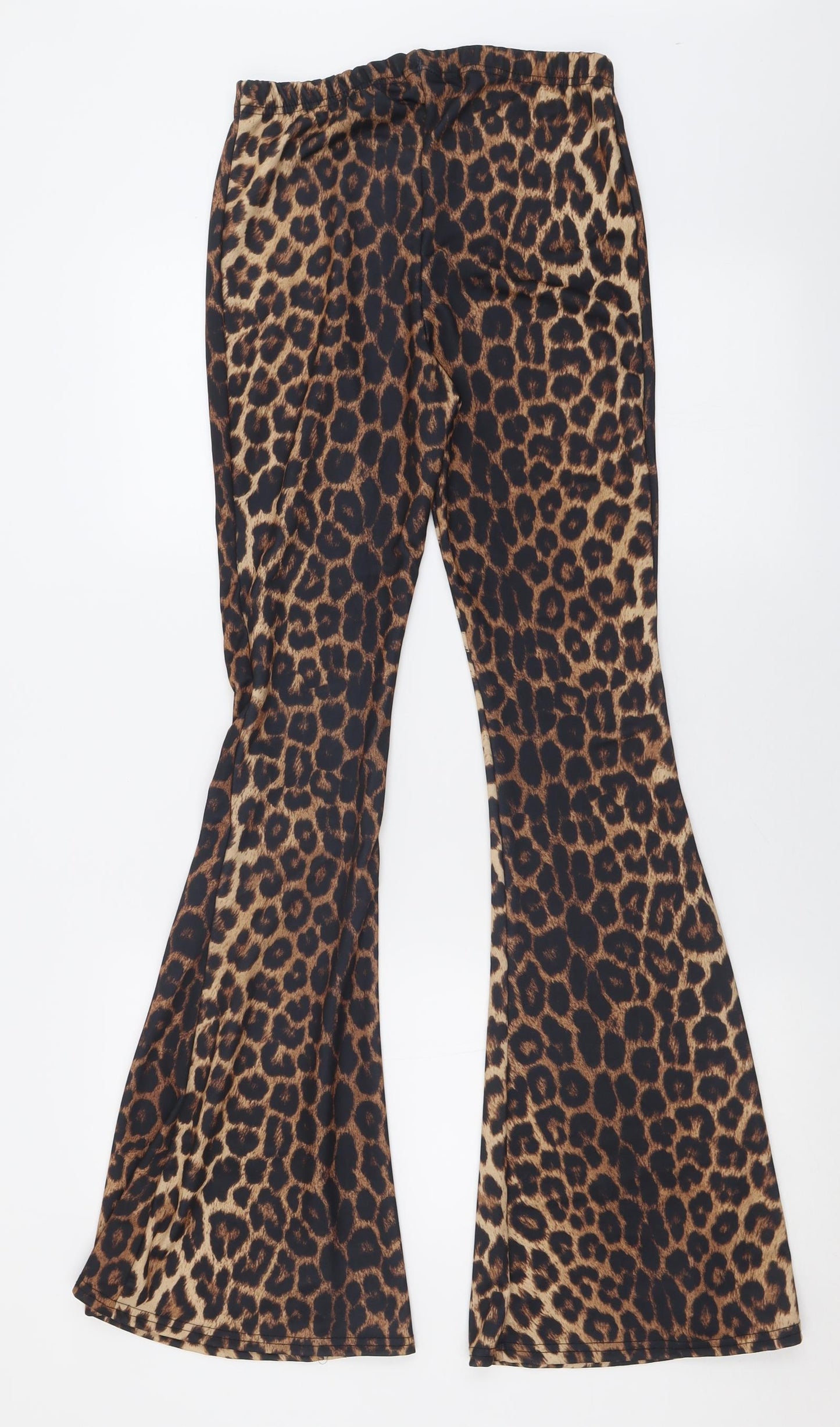 Boohoo Womens Brown Animal Print Polyester Trousers  Size 8 L32 in Regular