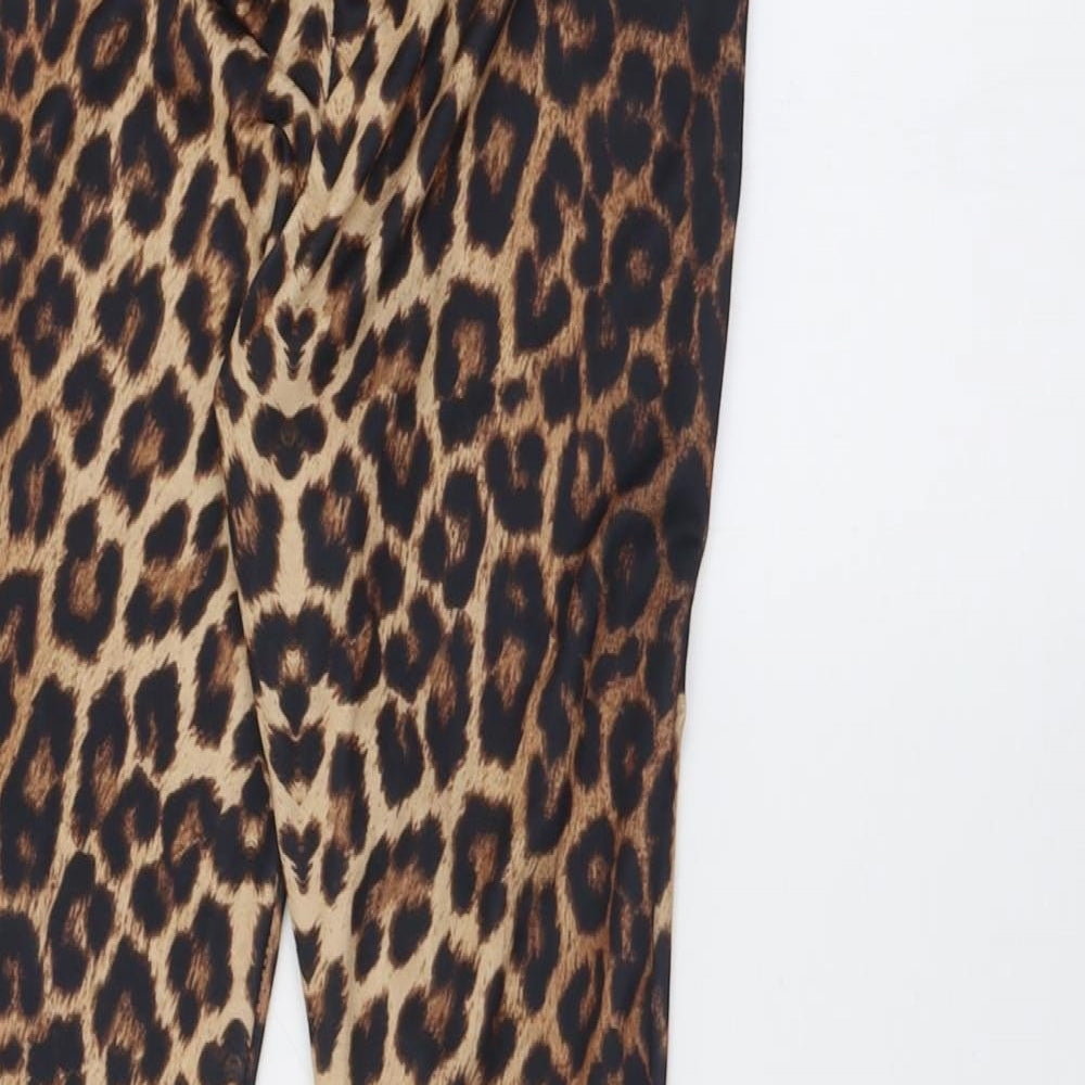 Boohoo Womens Brown Animal Print Polyester Trousers  Size 8 L32 in Regular