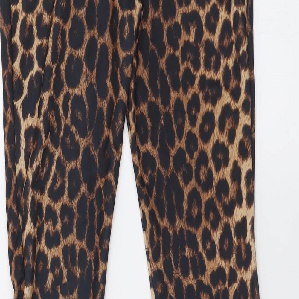 Boohoo Womens Brown Animal Print Polyester Trousers  Size 8 L32 in Regular