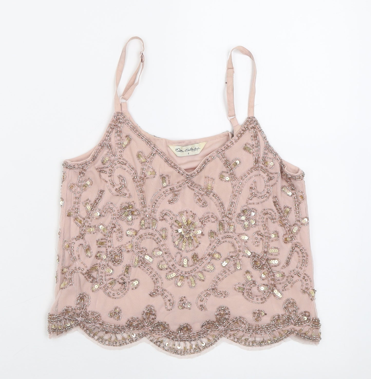 Miss Selfridge Womens Pink  Polyester Cropped Tank Size 6 Scoop Neck