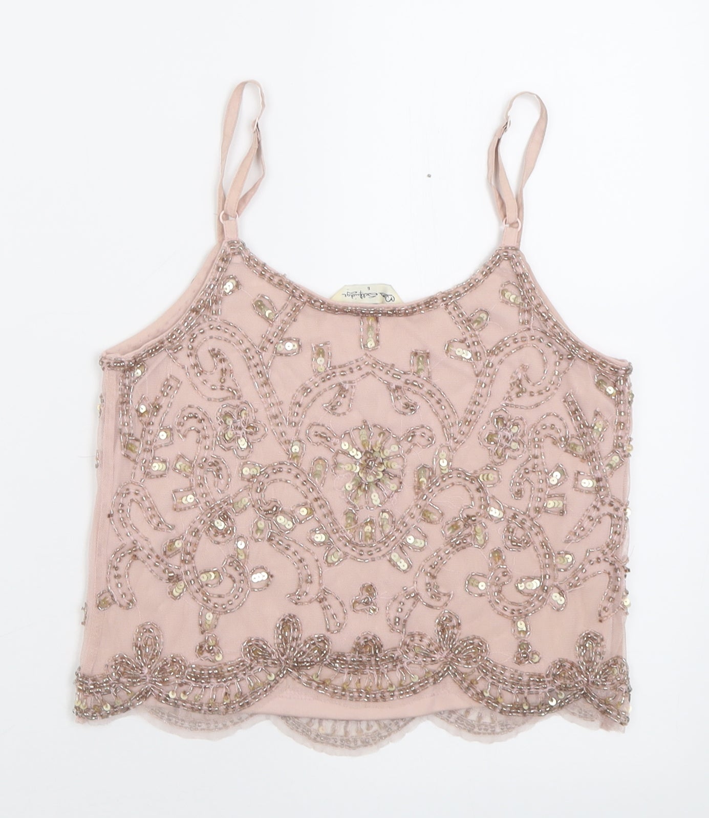 Miss Selfridge Womens Pink  Polyester Cropped Tank Size 6 Scoop Neck