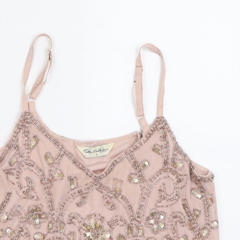 Miss Selfridge Womens Pink  Polyester Cropped Tank Size 6 Scoop Neck