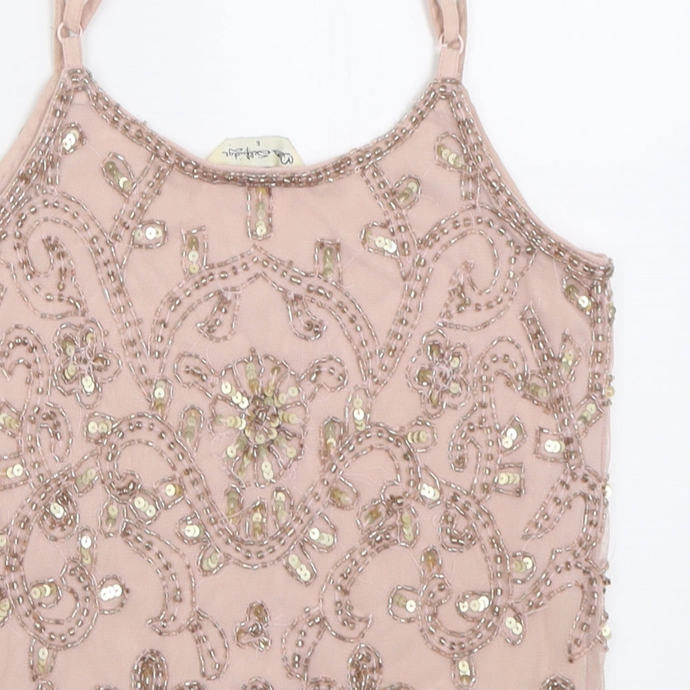 Miss Selfridge Womens Pink  Polyester Cropped Tank Size 6 Scoop Neck