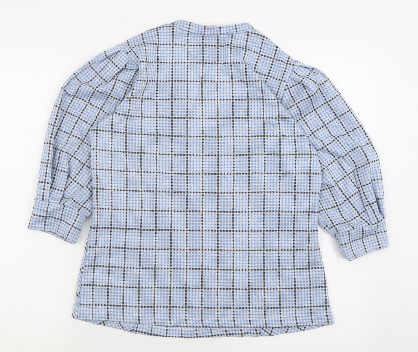 savida Womens Blue Plaid Polyacrylate Fibre Basic T-Shirt Size M Crew Neck