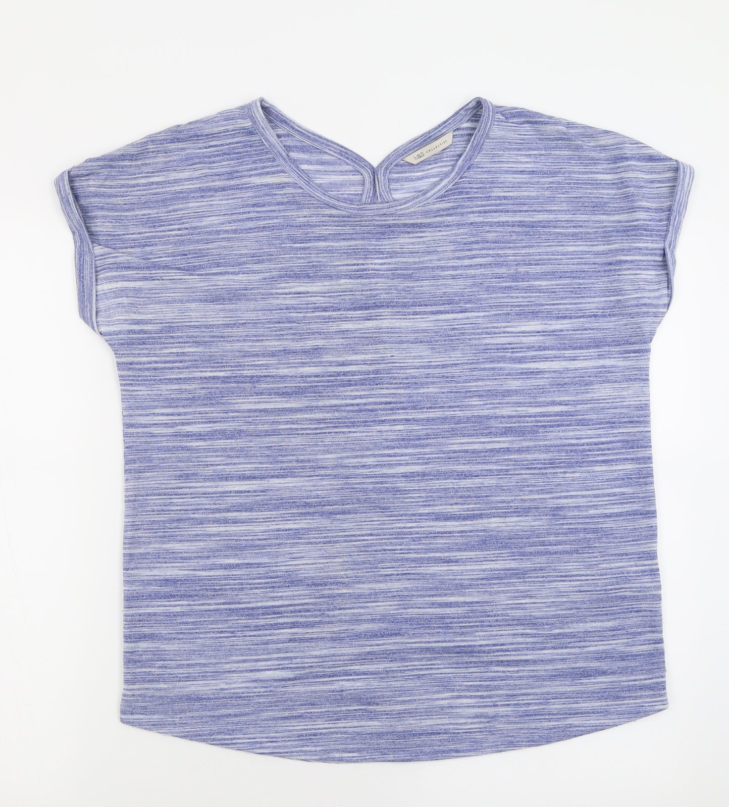 Marks and Spencer Womens Blue  Polyacrylate Fibre Basic T-Shirt Size 14 Crew Neck