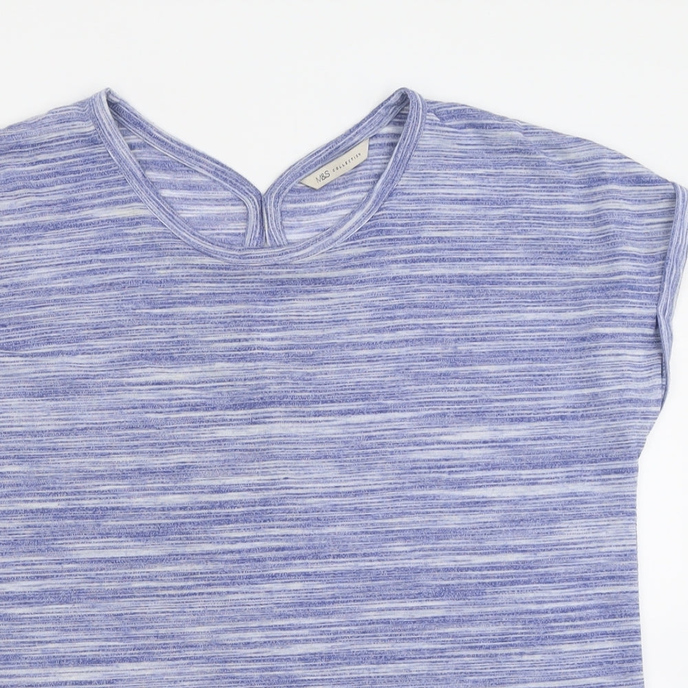 Marks and Spencer Womens Blue  Polyacrylate Fibre Basic T-Shirt Size 14 Crew Neck