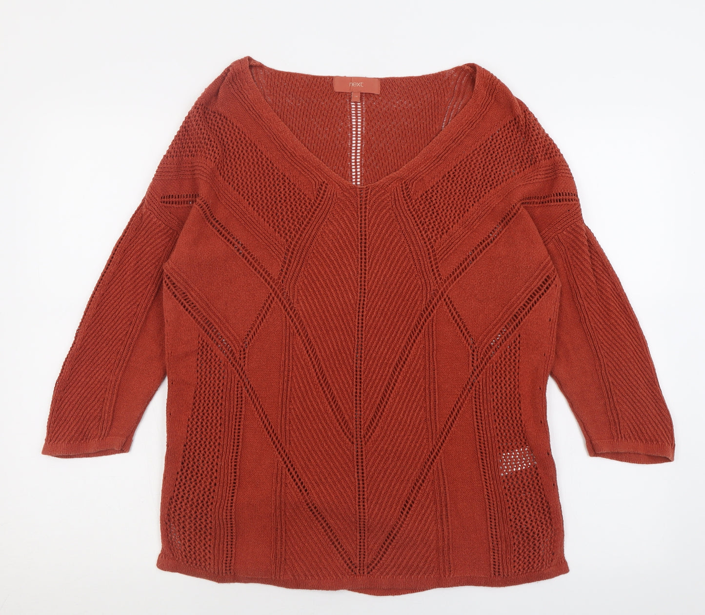 NEXT Womens Brown V-Neck  Cotton Pullover Jumper Size 14