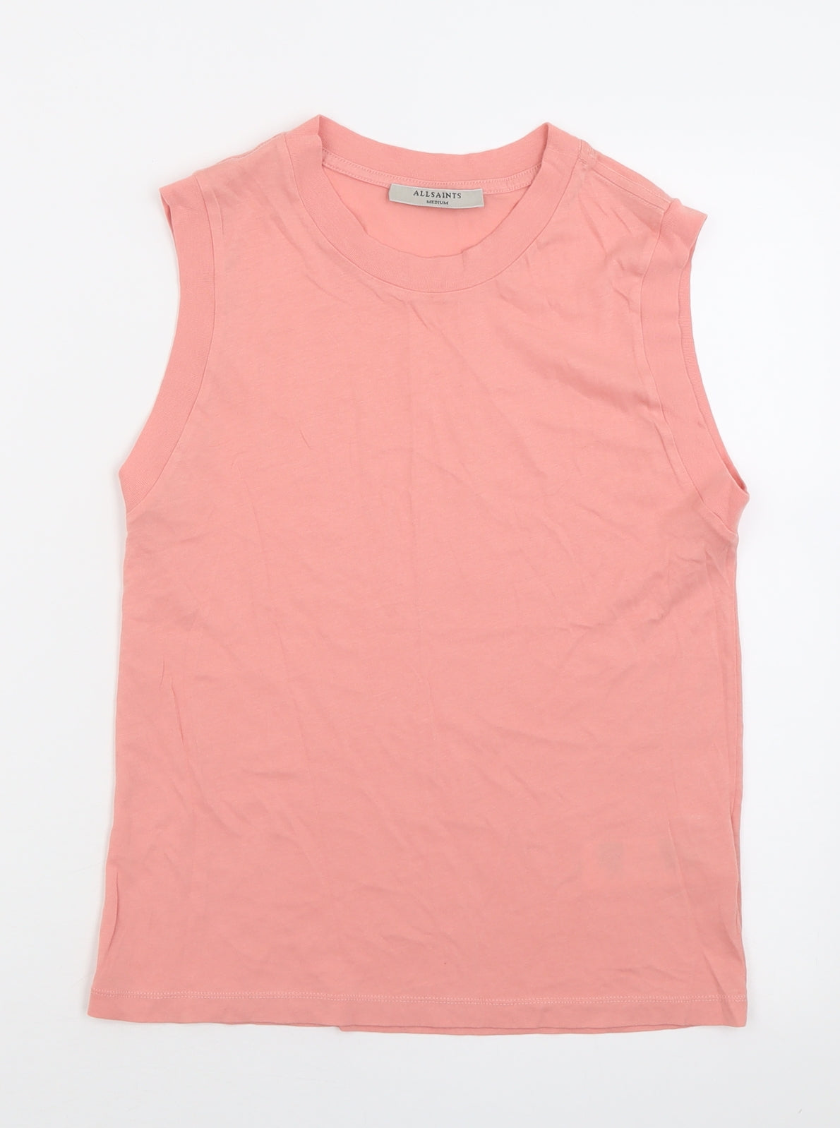 AllSaints Womens Pink  Cotton Basic Tank Size M Crew Neck