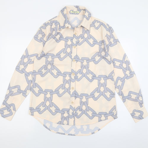 Drole de copine Womens Beige Geometric Polyester Basic Button-Up Size S Collared