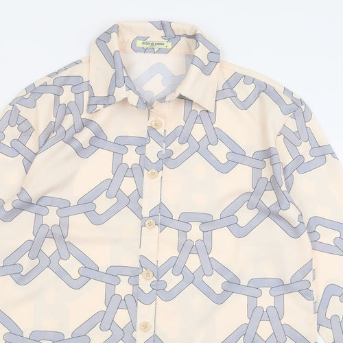 Drole de copine Womens Beige Geometric Polyester Basic Button-Up Size S Collared