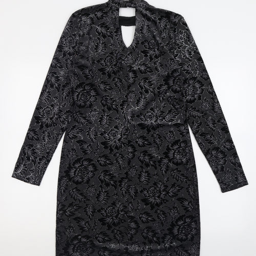 Oasis Womens Black Geometric Polyester A-Line  Size M  Halter Button