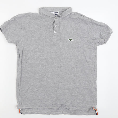 Le shark Mens Grey  Cotton  Polo Size S Collared Button
