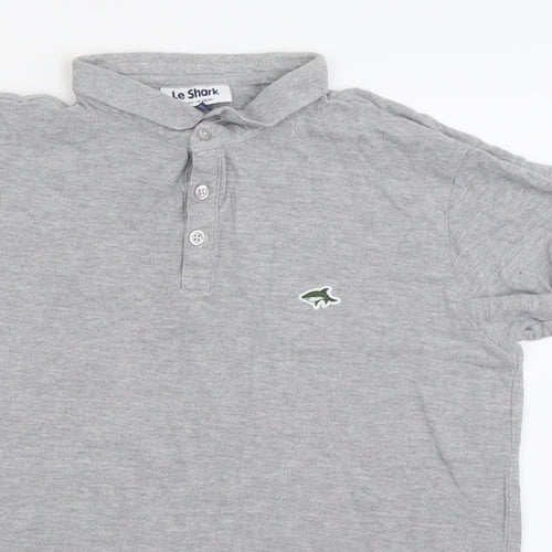 Le shark Mens Grey  Cotton  Polo Size S Collared Button