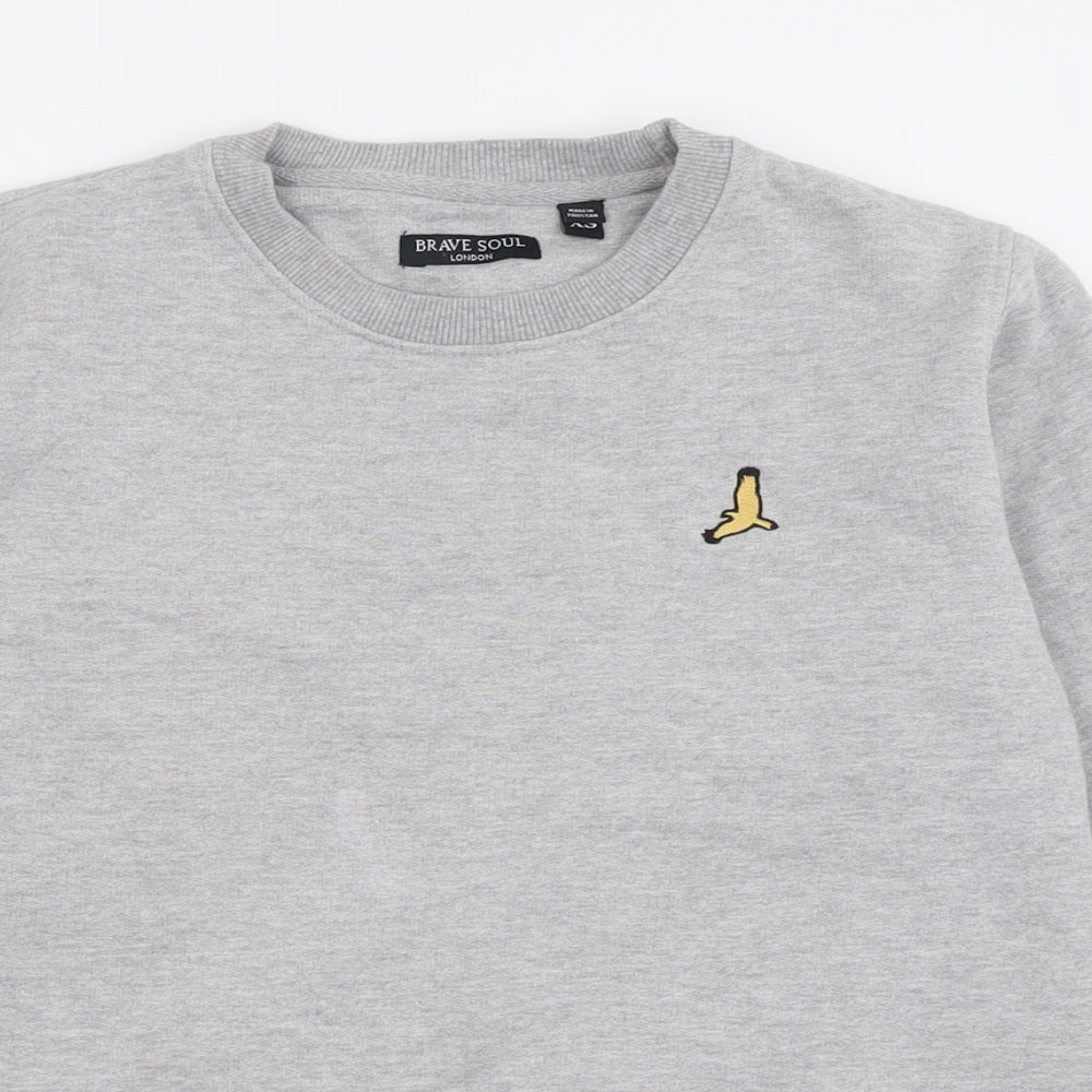 Brave Soul Mens Grey  Cotton Pullover Sweatshirt Size S