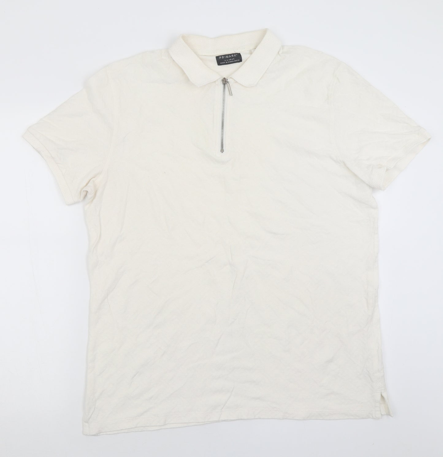 Primark Mens White  Cotton  Polo Size XL Collared Zip