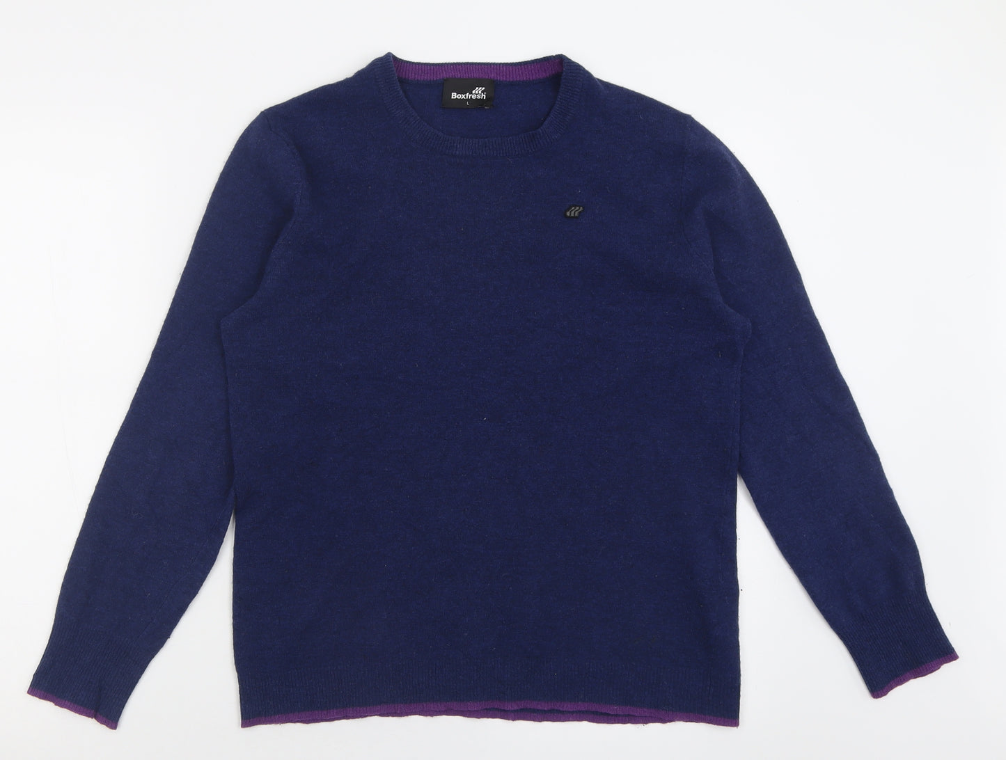 Boxfresh Mens Blue Crew Neck  Wool Pullover Jumper Size L
