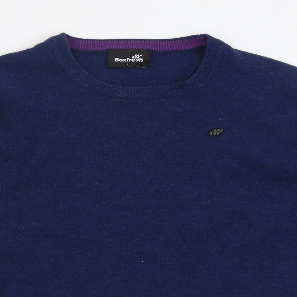 Boxfresh Mens Blue Crew Neck  Wool Pullover Jumper Size L
