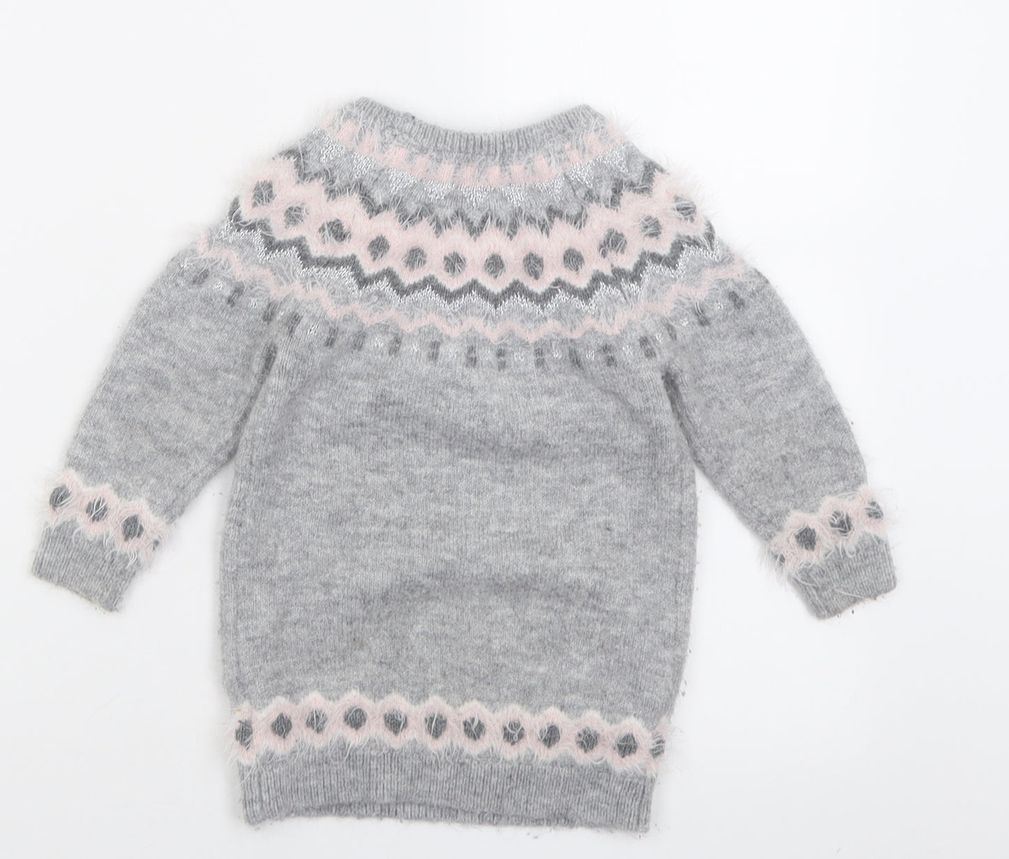 Primark Girls Grey Crew Neck Geometric Acrylic Pullover Jumper Size 3-4 Years  Pullover