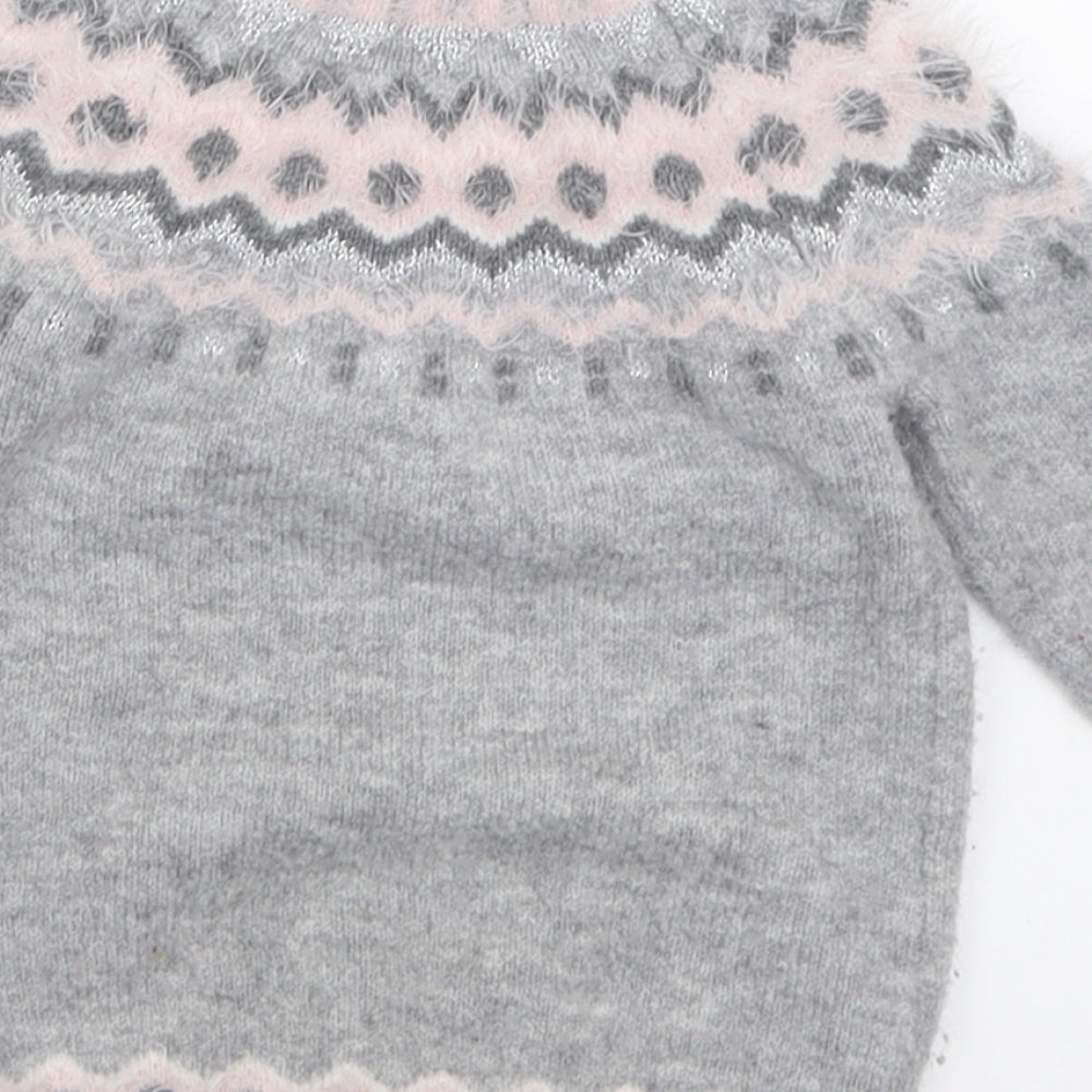 Primark Girls Grey Crew Neck Geometric Acrylic Pullover Jumper Size 3-4 Years  Pullover