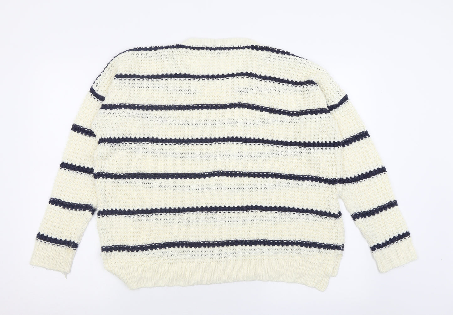 Blonde & Blonde Womens Ivory Scoop Neck Striped Acrylic Pullover Jumper Size 10
