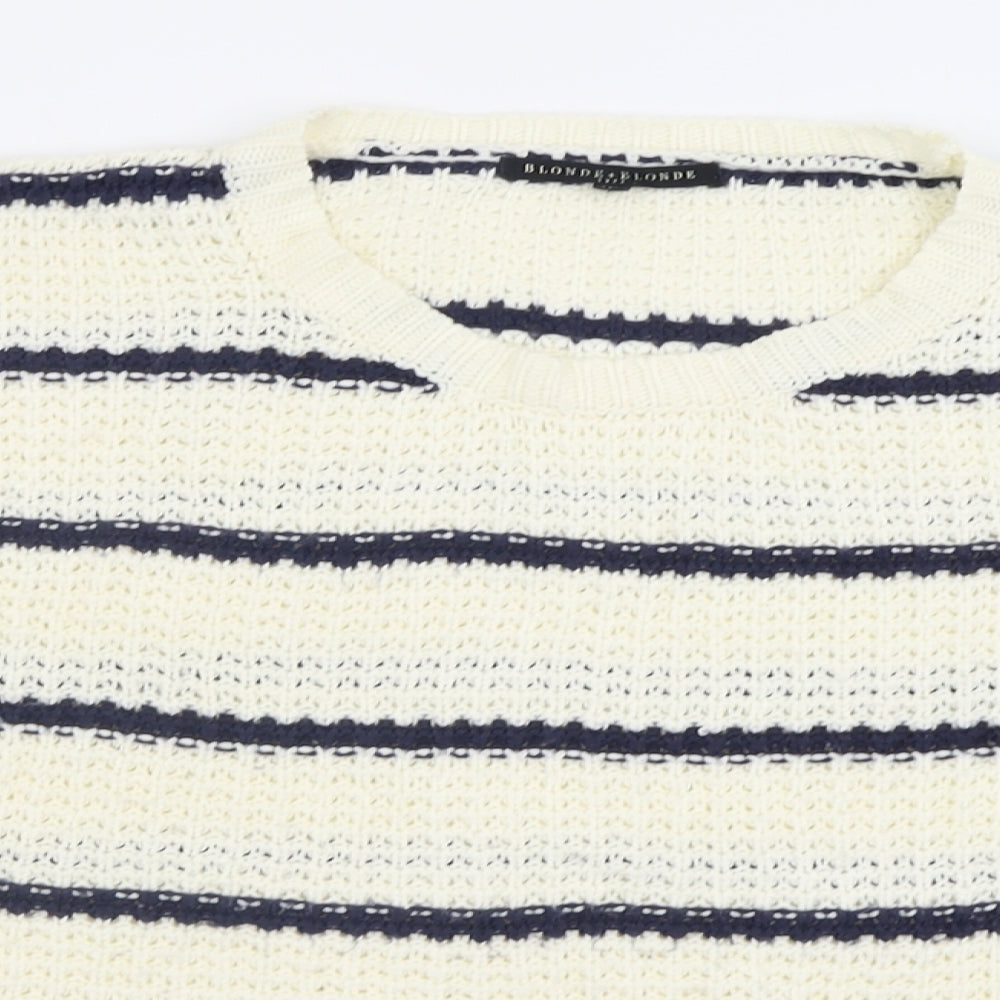 Blonde & Blonde Womens Ivory Scoop Neck Striped Acrylic Pullover Jumper Size 10