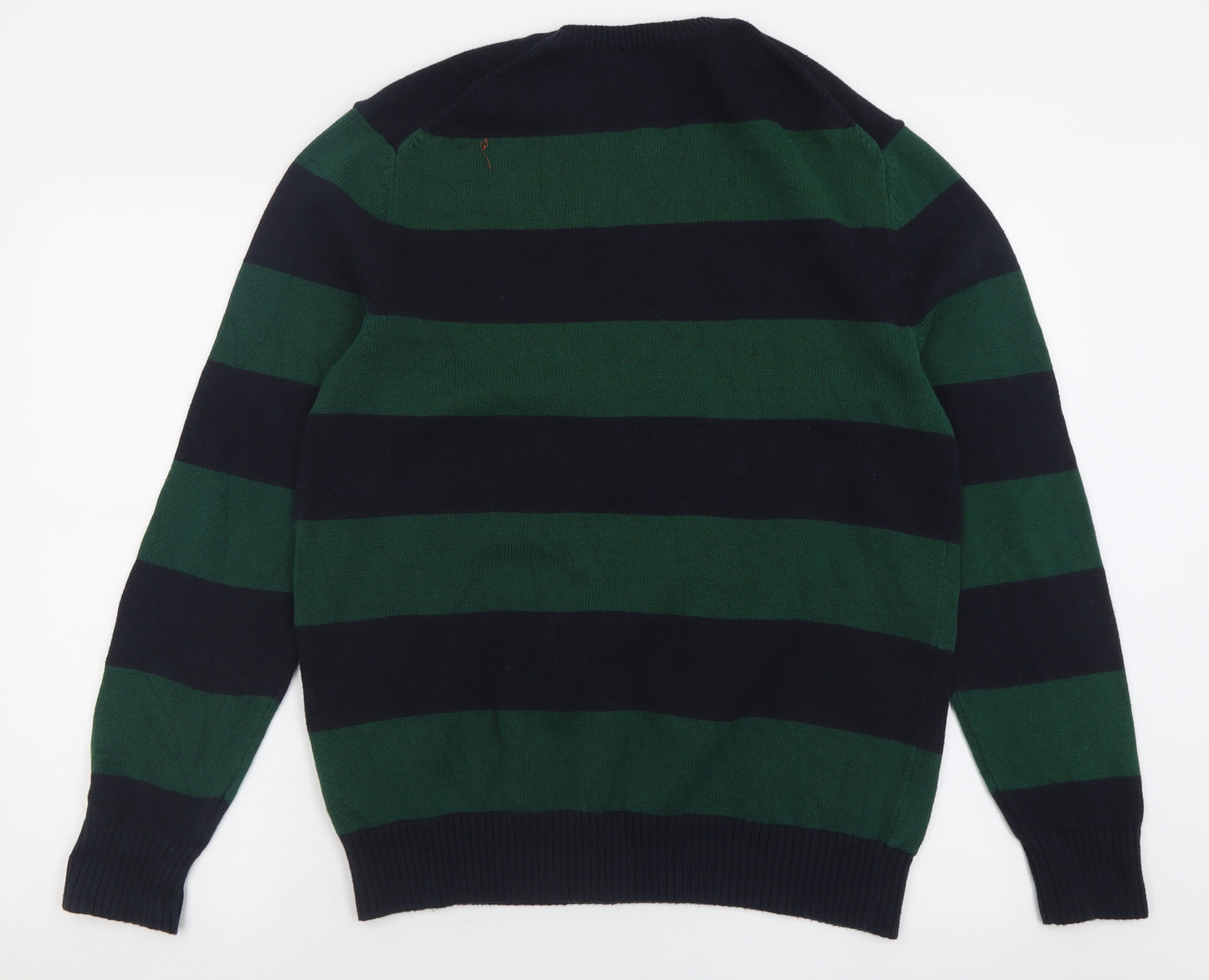Gap Mens Green Crew Neck Striped Cotton Pullover Jumper Size L