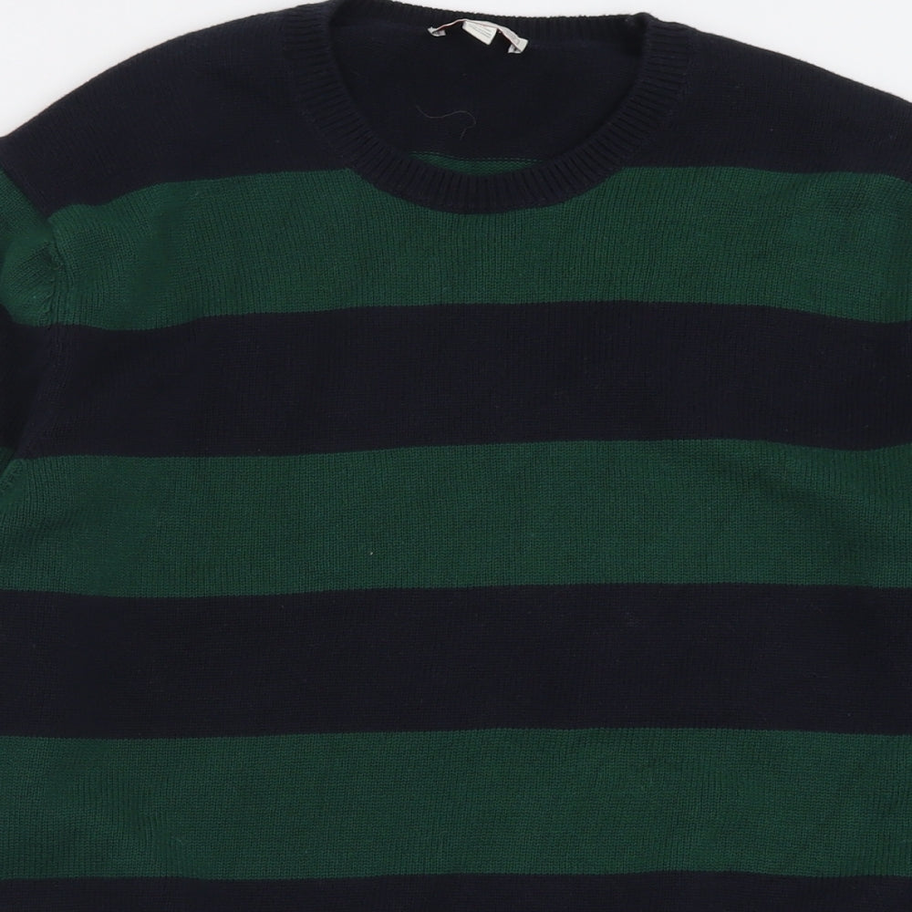 Gap Mens Green Crew Neck Striped Cotton Pullover Jumper Size L