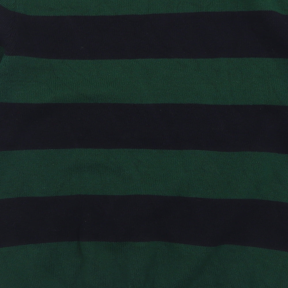 Gap Mens Green Crew Neck Striped Cotton Pullover Jumper Size L