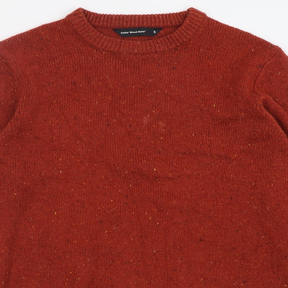 Cedar Wood State Mens Orange Crew Neck  Acrylic Pullover Jumper Size S   - Flecked