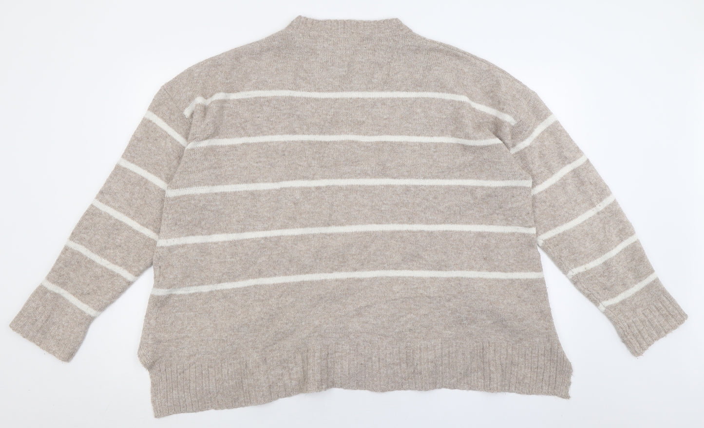 Marks and Spencer Womens Beige Crew Neck Striped Acrylic Pullover Jumper Size XL